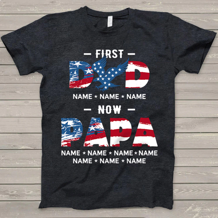 Personalized T-Shirt For Grandpa USA Flag Design Vintage Eagle Printed Custom Grandkids Name 4th July Day Shirt