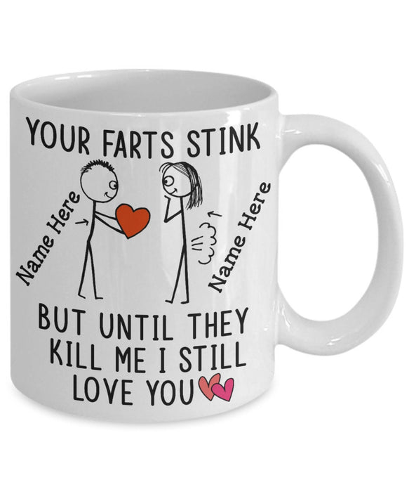 Personalized Coffee Mug Gifts For Him Her Couple Your Farts Stink Funny Naughty Custom Name White Cup For Anniversary