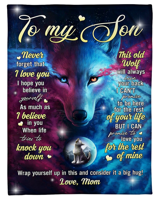 Personalized Fleece Blanket For Son Print Art Wolf Family With Love Quote For Son Customized Blanket Gift For Birthday Graduation