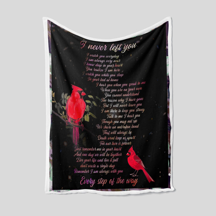 Cardainal Memorial Blanket For Husband In Heaven I Never Left You Sympathy Loss Of Loved One Fleece Blankets