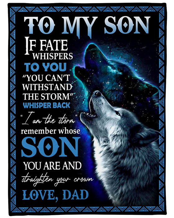 Personalized Fleece Blanket For Son Print Art Wolf Family Sweet Message For Son Customized Blanket Gift For Birthday Graduation