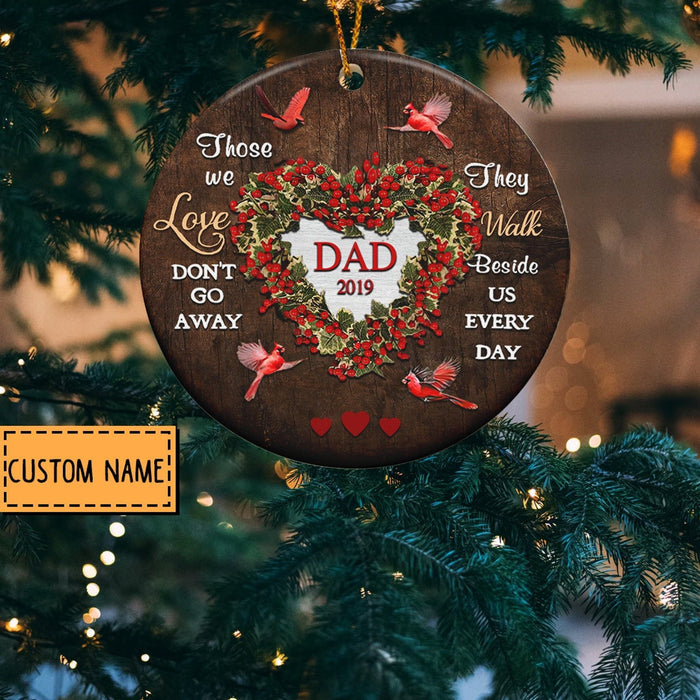 Personalized Memorial Ornaments For Dad Mom In Heaven Red Cardinal Heart Flower Keepsake Ornament Custom Name And Year