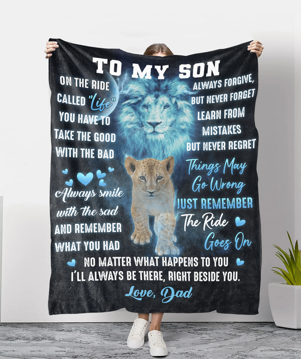Personalized Fleece Blanket For Son Print Lion Family Love Quote For Son Customized Blanket Gift For Birthday Graduation