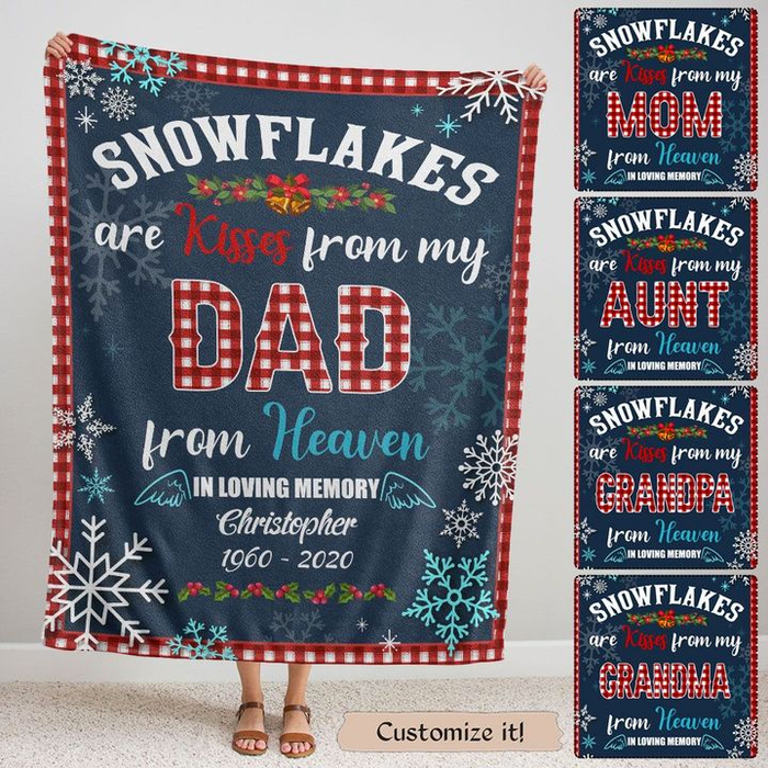 Personalized Memorial Blanket From Dad In Heaven Snowflakes Are Kisses From My Dad From Heaven Buffalo Plaid Design