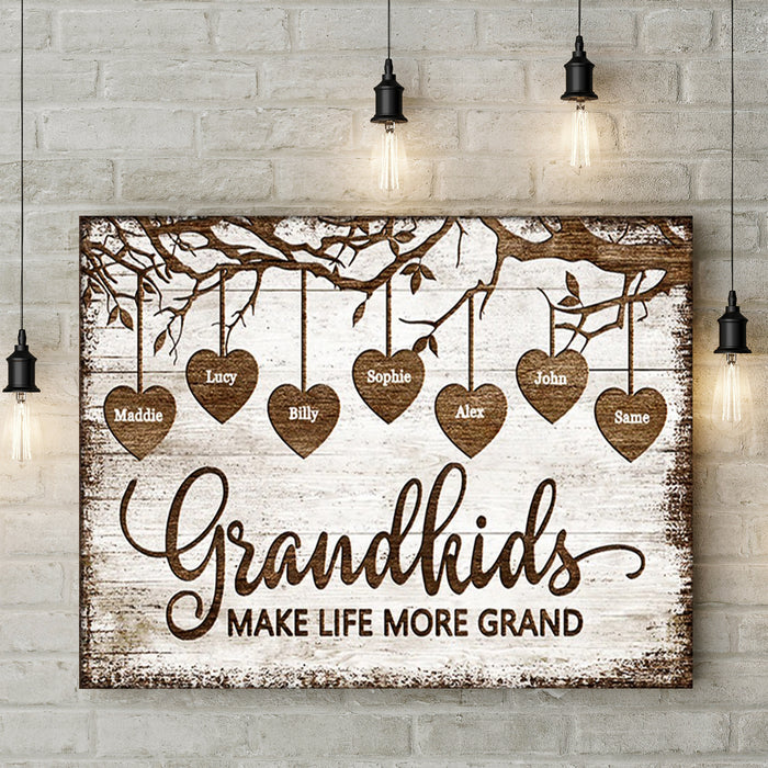 Personalized Matte Canvas For Grandma From Grandkid Make Life More Grand Rustic Hearts Tree Custom Grandkids Name