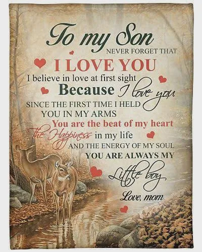 Personalized Fleece Blanket For Son Print Deer Family Love Quote For Son Customized Blanket Gifts For Birthday Graduation