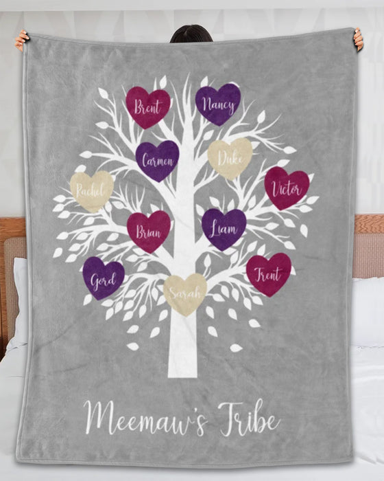 Personalized Rustic Blanket For Grandma On Mothers Day Heart Tree Printed Blanket Custom Title & Grandkids Name