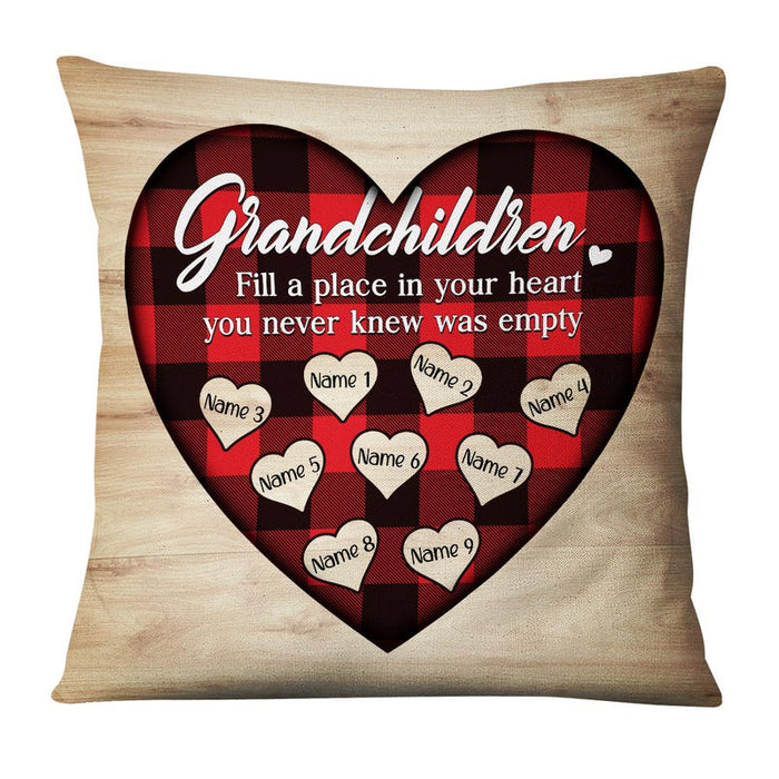 Personalized Square Pillow Gifts For Grandma Red Plaid Heart Custom Grandkids Name Sofa Cushion For Birthday
