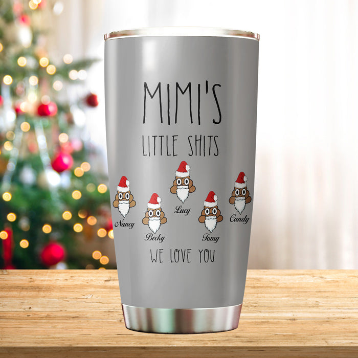 Personalized Tumbler For Grandma From Grandkids Mimi's Little Shits Santa's Hat Custom Names Travel Cup For Christmas