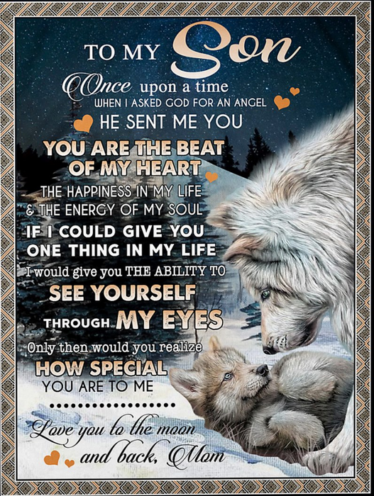 Personalized Fleece Blanket For Son Print Wolf Family Love Quote For Son Customized Blanket Gifts For Graduation Birthday