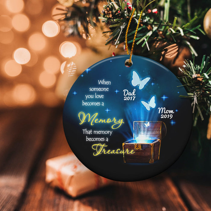 Personalized Memorial Ornament For Mom Dad In Heaven Blue Butterfly Memory Ornaments Custom Name And Year