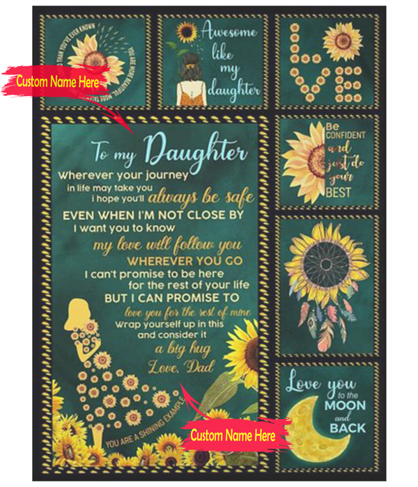 Personalized Fleece Blanket For Daughter Art Print Sunflower Customized Blanket Gift For Birthday Graduation Gift Idea For Daughter