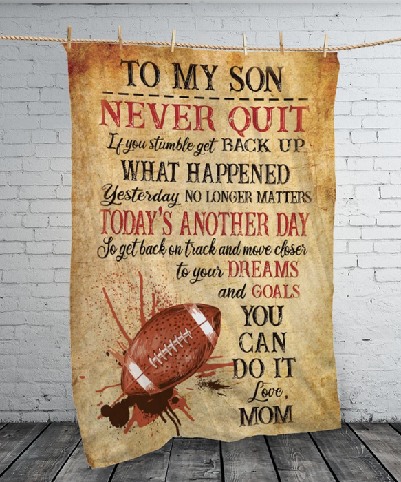Personalized Fleece Blanket For Son Print Football Gift For Boy Sweet Message For Son Customized Blanket Gifts For Graduation Birthday