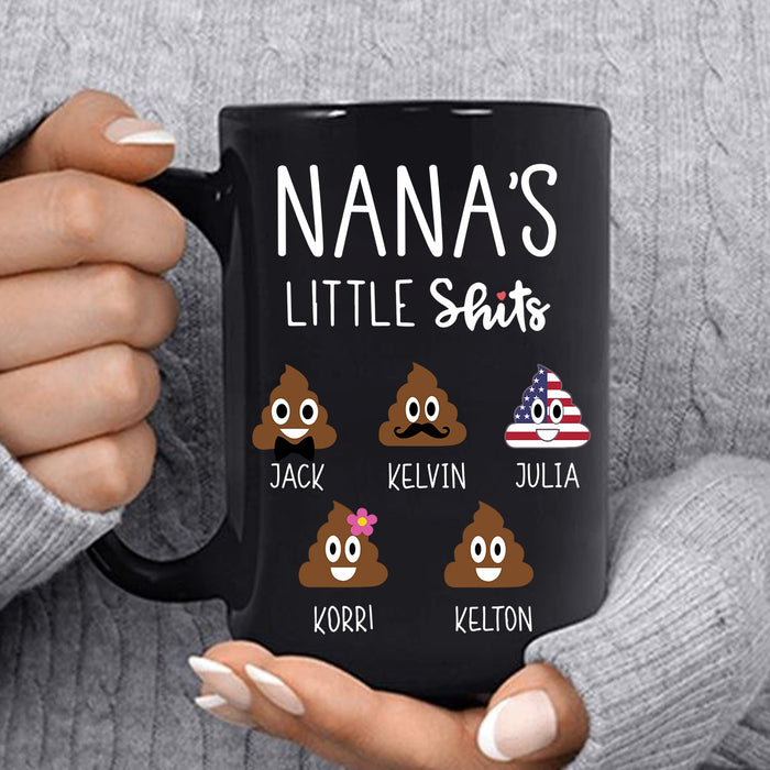 Personalized Ceramic Coffee Mug For Grandma Nana's Little Shits Custom Grandkids Name 11 15oz Funny Cup