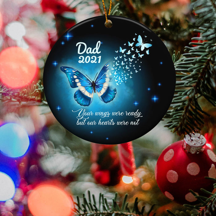 Personalized Memorial Ornament For Dad Mom Angel In Heaven Blue Butterfly Keepsake Ornaments Custom Name And Year