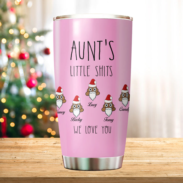 Personalized Tumbler Gifts For Auntie From Nephew Niece Aunt's Little Shits Funny Santa's Hat Custom Name Travel Cup