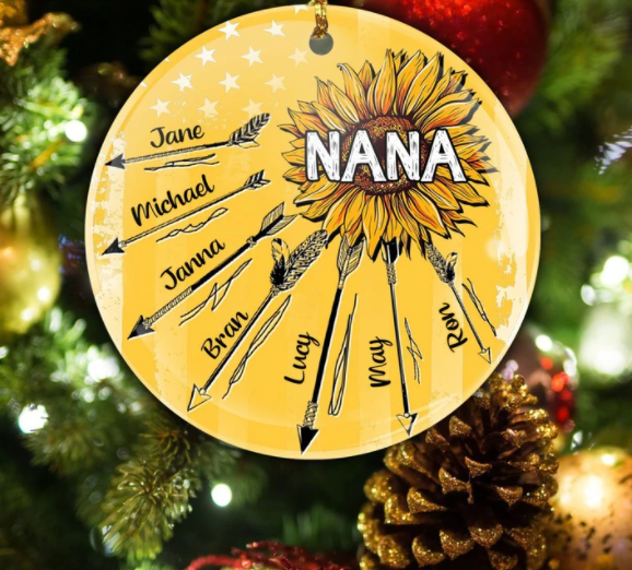 Personalized Ornament For Grandmother From Grandkids Sunflower Arrow Yellow Background Custom Name Gifts For Christmas