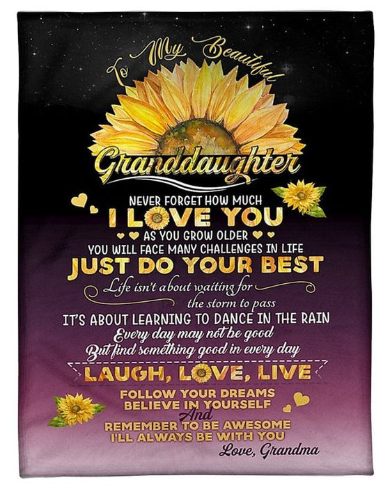 Personalized To My Beautiful Granddaughter Blanket From Grandma Never Forget That How Much I Love You Sunflower Printed