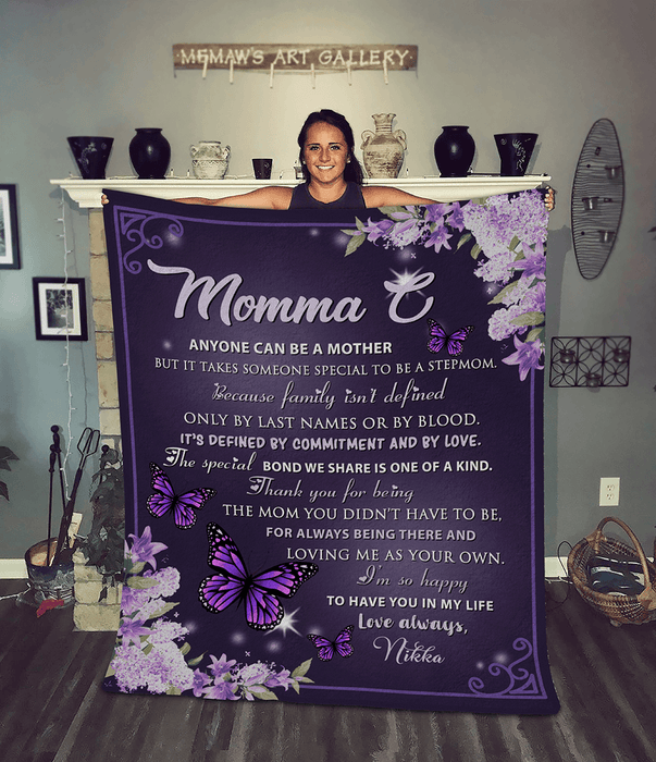 Personalized Fleece Blanket For Grandma Mom Purple Butterflies & Hydrangeas Design Prints Custom Name Throw Blankets