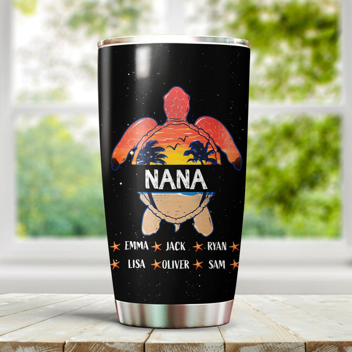 Personalized Tumbler Gifts For Grandma Nana Turtle Sunset Funny Custom Grandkids Name Travel Cup For Christmas