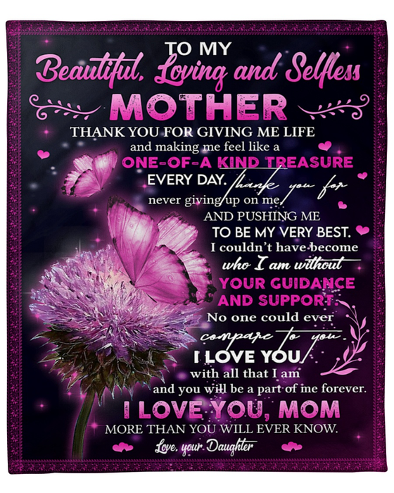 Personalized To My Mother Blanket From Daughter No One Could Ever Compare To You Flower & Butterfly Printed