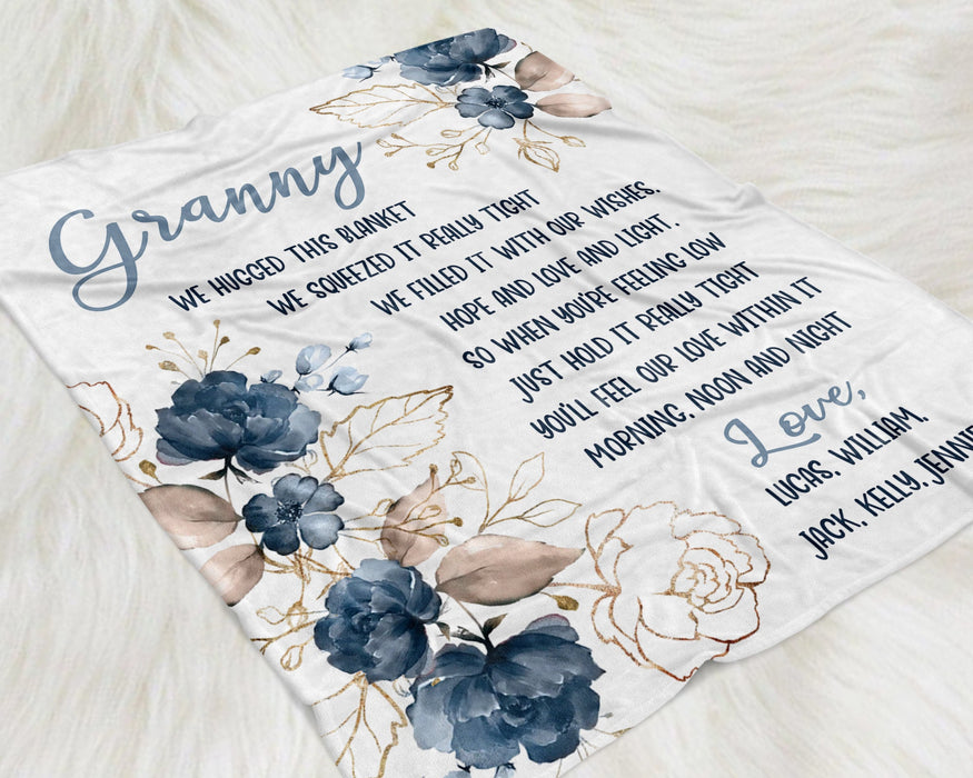 Personalized To My Grandma Blanket From Grandkids Just Hold Really Tight Florals Custom Name Gifts For Christmas