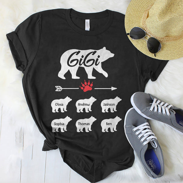 Personalized T-Shirt For Grandma Gigi Bear Cute Bears Paw Prints & Arrow Printed Custom Grandkids Name