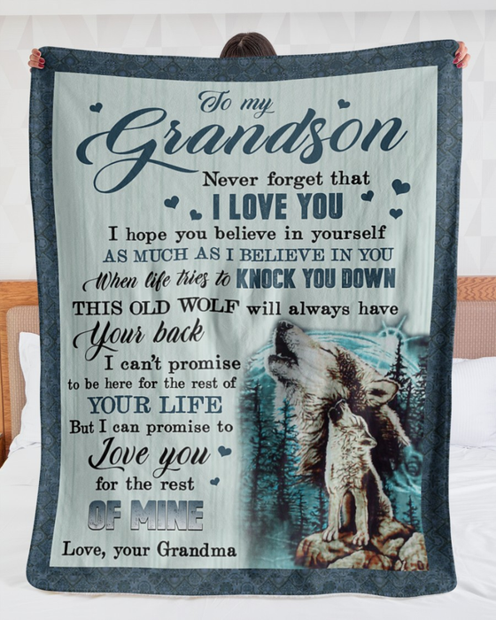 Personalized To My Grandson Blanket From Grandparents Howling Wolf Always Have Your Back Custom Name Gifts For Birthday