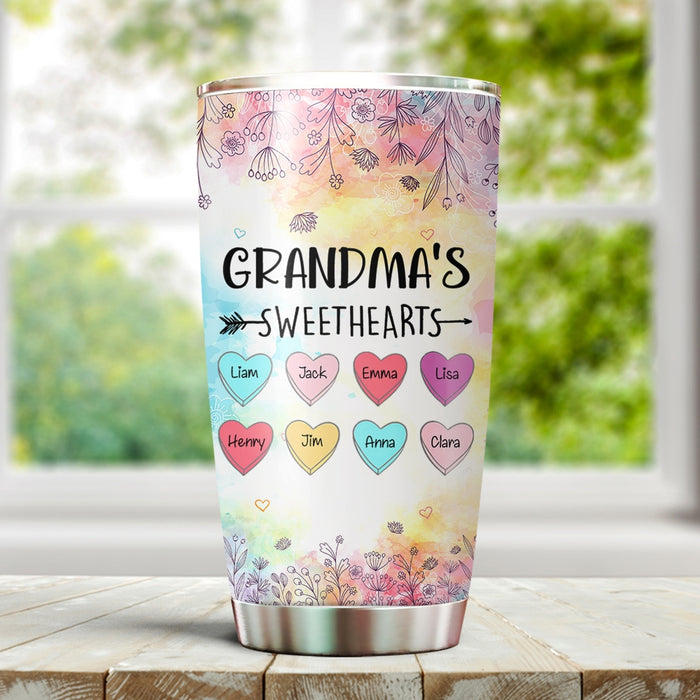Personalized Tumbler Gifts For Grandma Nana's Sweethearts Flower Custom Grandkids Name Travel Cup For Christmas