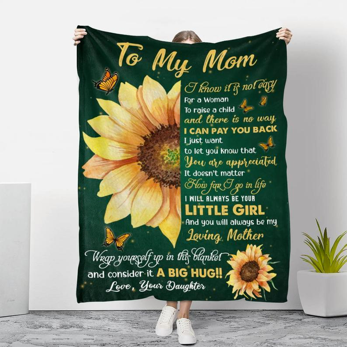 Personalized Green Blanket To My Mom Rustic Sunflower Printed Custom Name Blanket For Mothers Day