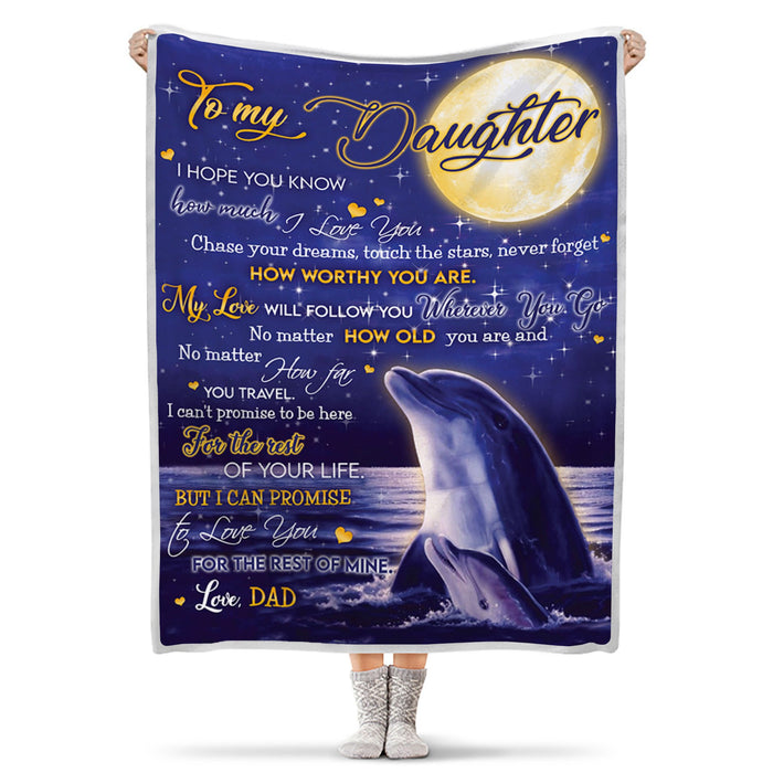 Personalized To My Daughter Blanket From Dad Mom I Hope You Know How Much I Love You Dolphin Under The Moon Printed