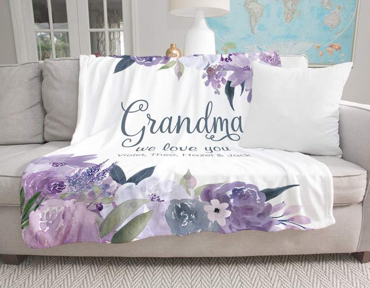 Personalized Mom We Love You Blanket For Mother Nana Rustic Floral Fleece Blankets Custom Nickname & Kids Name