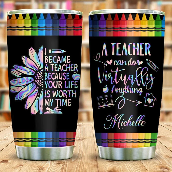 Personalized Tumbler For Teacher Your Life Is Worth My Time Sunflower Custom Name Back To School Gifts 20oz Travel Cup