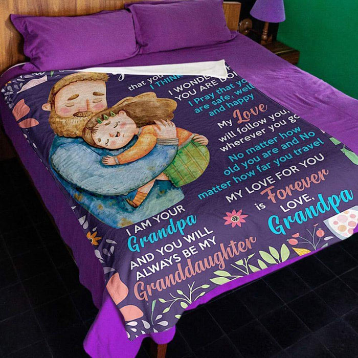 Personalized Purple Blanket To My Granddaughter From Grandpa Hugging Kid Print My Love For You Is Forever Customized