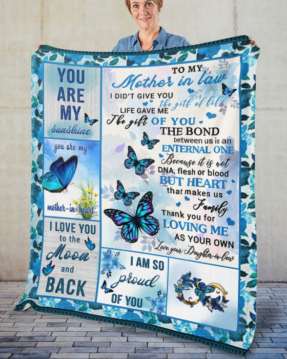 Personalized Sherpa Blanket To My Mother In Law Blue Butterflies & Flower Design Print Custom Name Thow Blanket