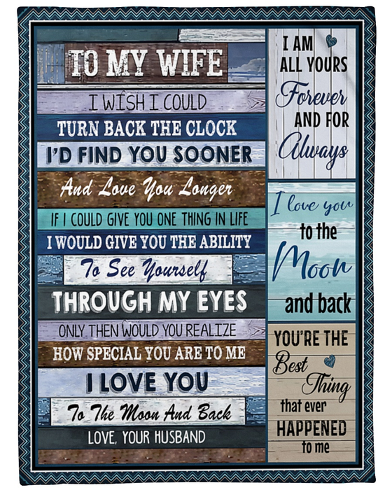 Personalized Blanket To My Wife From Husband Love You To The Moon Wooden Background Rustic Design Custom Name