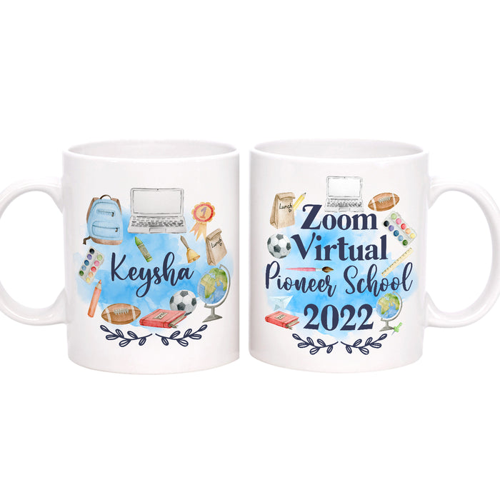 Personalized Back To School Mug Pioneer School Virtual School Supply Print Custom Name 11 15oz Ceramic Coffee Cup