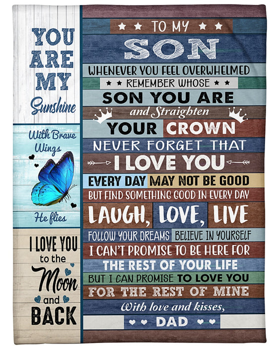 Personalized To My Son Blanket From Mom Dad Custom Name Butterflies Remember Whose Son You Are Gifts For Birthday