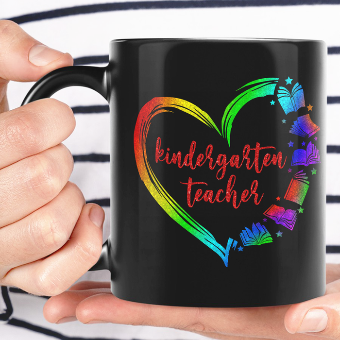 Personalized Coffee Mug For Teacher Books Heart Kindergarten Teacher Custom Grade Ceramic Black Cup Back To School Gifts