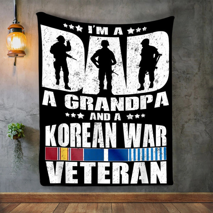 Fleece Blanket For Dad And Grandpa With Design Veteran Military And A Korean War Independence