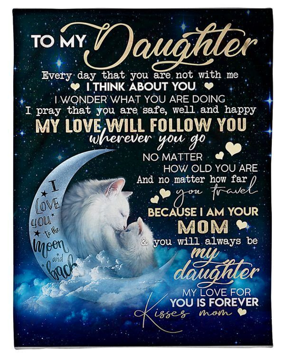 Personalized Premium Fleece Blanket To My Daughter Moon & Cat Hugged Fleece Blanket Custom Name