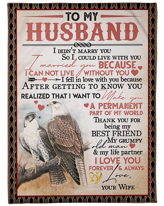 Personalized To My Husband Blanket From Wife Thank You For Being My Life Partner Romantic Eagle Couple Printed