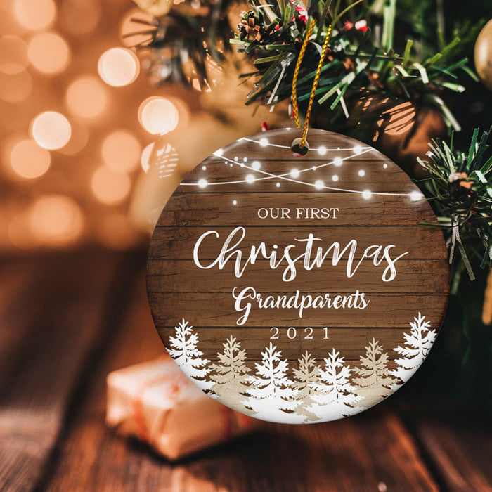 Personalized Xmas Tree Circle Ornament For New Grandparent Our First Christmas As Grandparents 2021 Ornament Custom Year