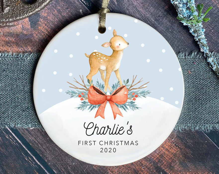 Personalized Baby's First Christmas Ornament For Boy Girl Kids Cute Deer With Red Bow Ornaments Tree Decor
