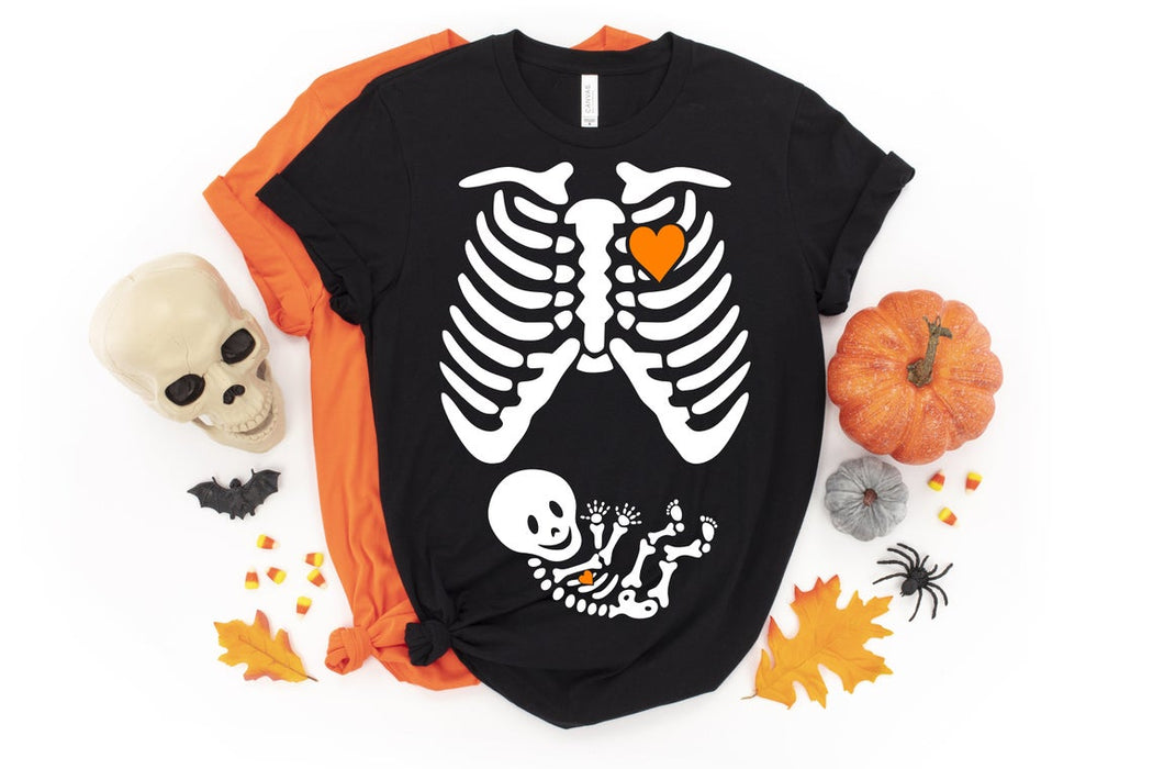 Classic T-Shirt For Women Skeleton Maternity Halloween Pregnancy Shirt Skeleton Baby Shirt For New Mom