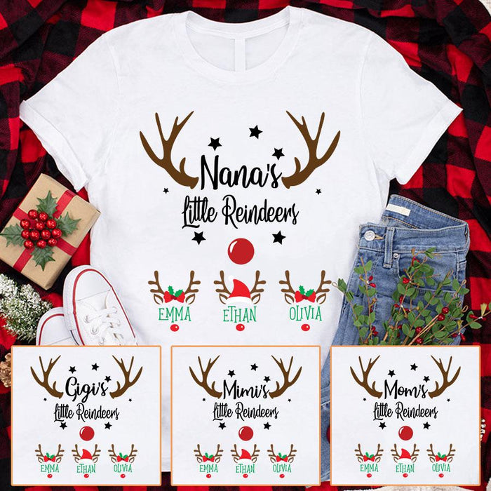 Personalized T-Shirt For Grandma Nana's Little Reindeer Cute Deer Printed Custom Grandkids Name Christmas Shirt