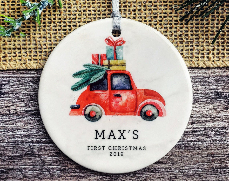 Personalized Baby's First Christmas Ornament Retro Red Truck Ornament Custom Baby Boy Girl Truck Ornaments Xmas Decor