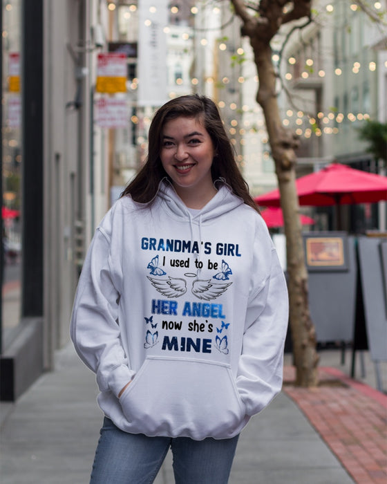 Personalized Memorial Sweatshirt & Hoodie Grandma's Girl I Used To Be Her Angle Now She's Mine Angle Wings Printed
