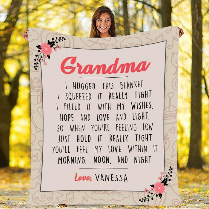 Personalized Blanket For Grandparent Grandma & Grandpa We Hugged This Blanket Flower Printed Custom Grandkids Name