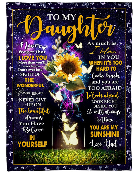 Personalized Blanket To My Daughter From Dad Vintage Sunflower & Butterfly Star Night Background Custom Name